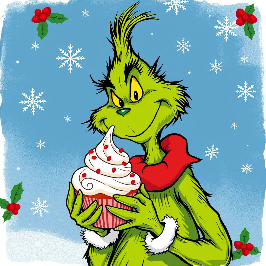 The Grinch and Christmas Tree Cupcake, Illustrated