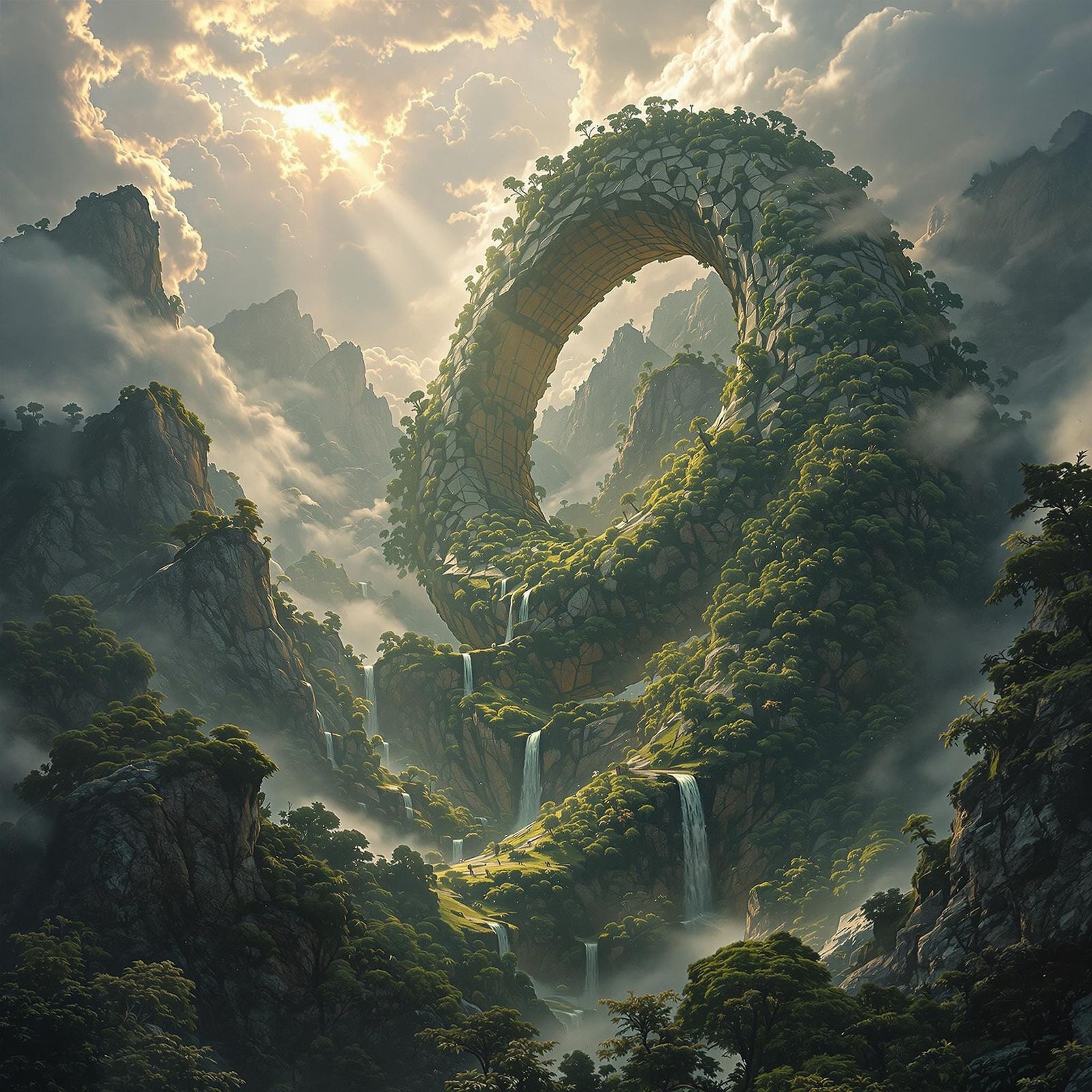 Epic Stone Figure Eight in Futuristic Fantasy Landscape