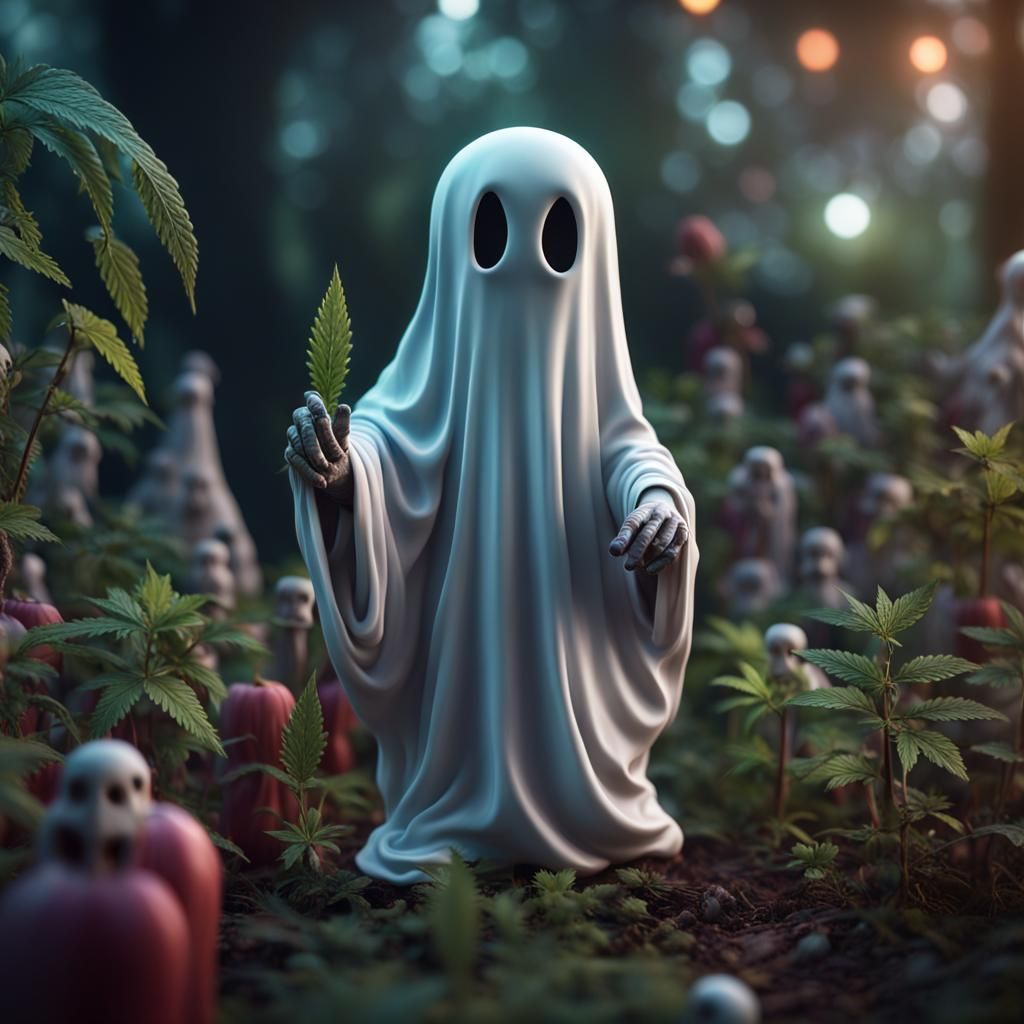 Hyperrealistic Candy Ghost in Marijuana Garden