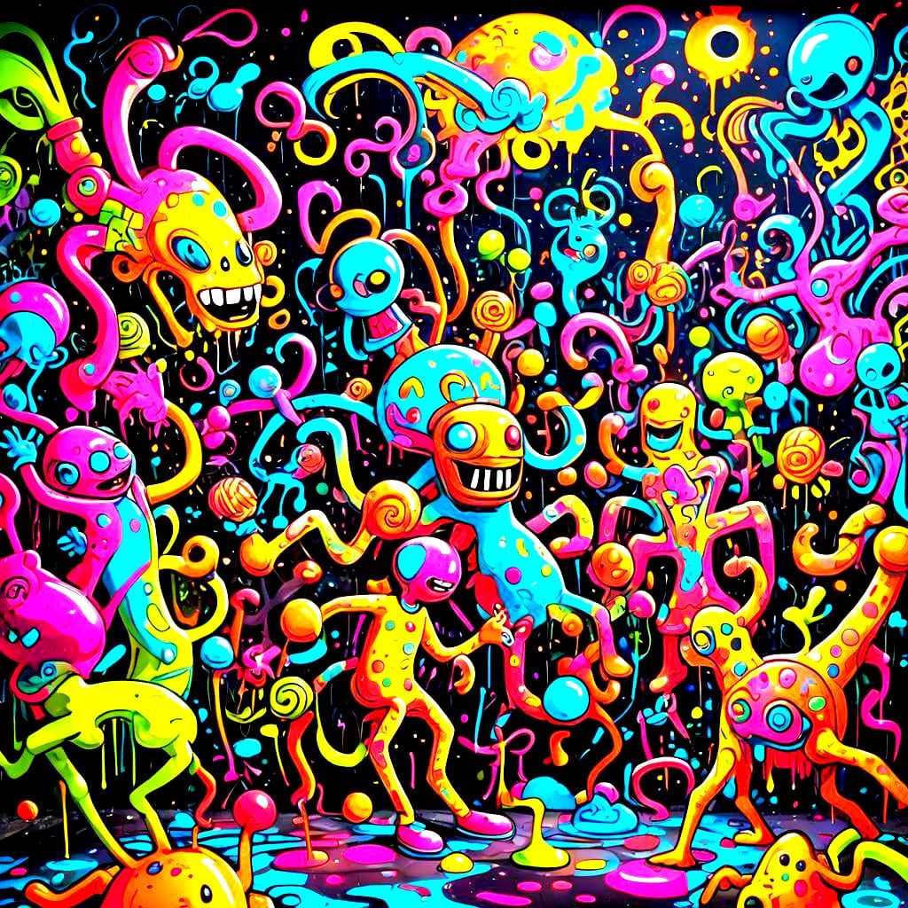 Fluorescent Candy Land in Graffiti Splash Art Style