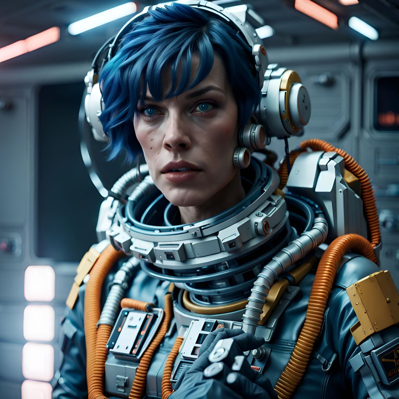 Cyberpunk Spacesuit Portrait in Nostromo Corridor