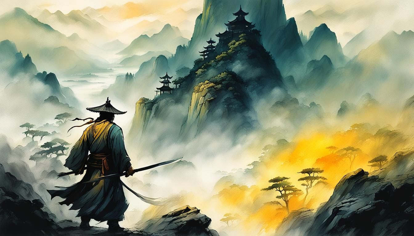 Heroic Outlaw in Chinese Ink Brush Fantasy Art