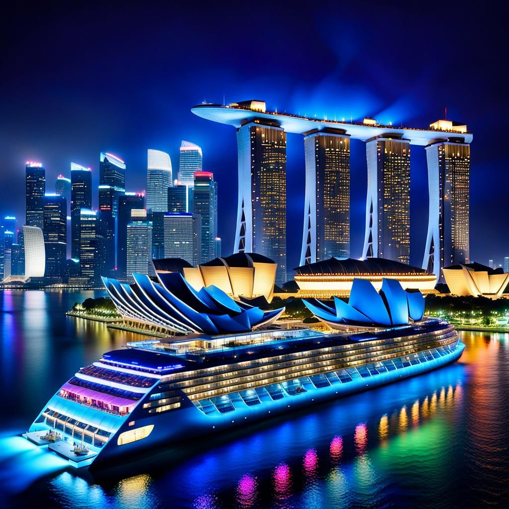 Singapore Skyline with Marina Bay Sands Hotel at Night