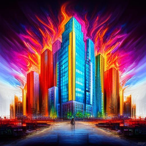 Scarab in Neon Skyscraper Graffiti Art