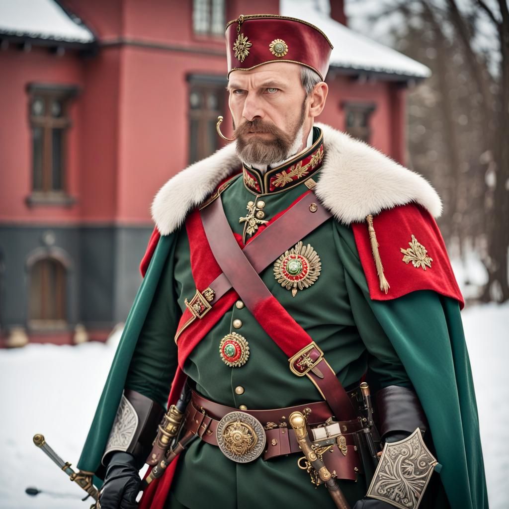 Mature Russian Cossack Soldier in Diesel-Punk 1920s Armor