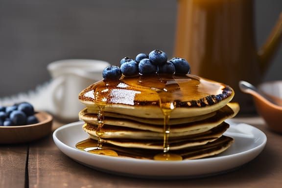 Delicious American Pancakes with Maple Syrup and Coffee