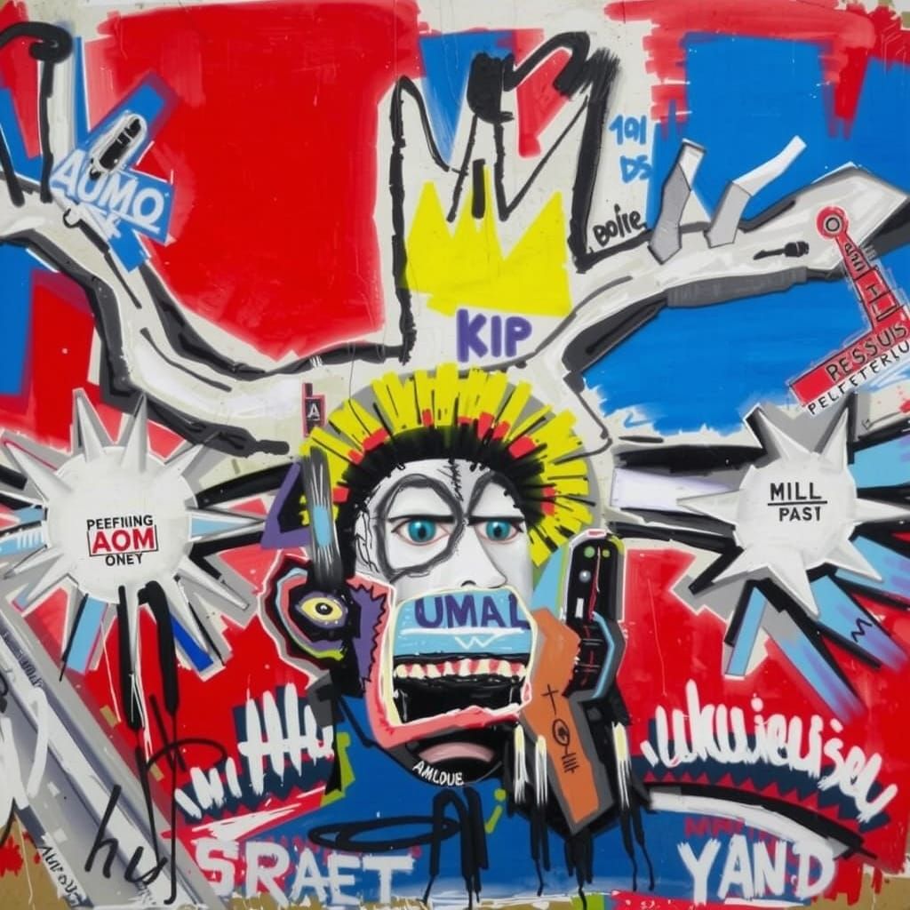Chaotic Scene in Basquiat and Picasso Style