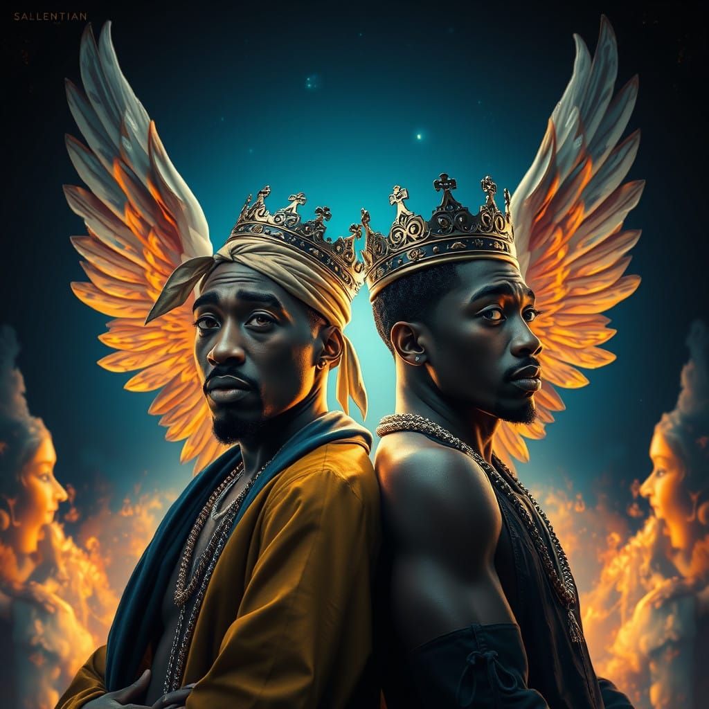 TUPAC AND BIGGIE STANDING TOGETHER IN HEAVEN WITH CROWNS ON ...