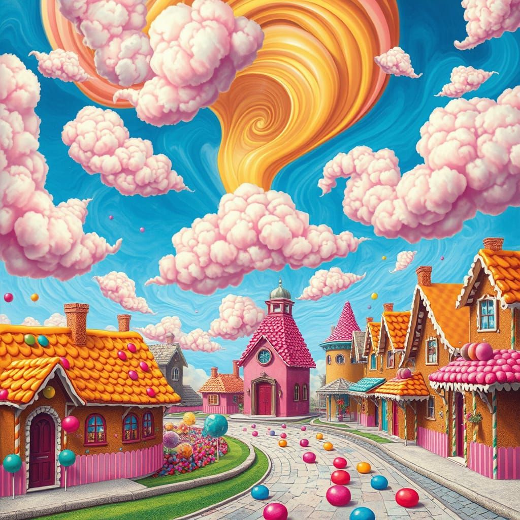 Dreamlike Lollipop Land in Surreal Style