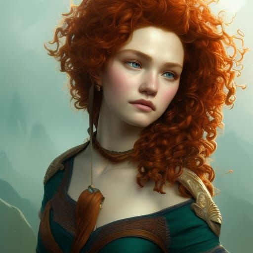 Hyperdetailed Portrait of Merida in Art Nouveau Style