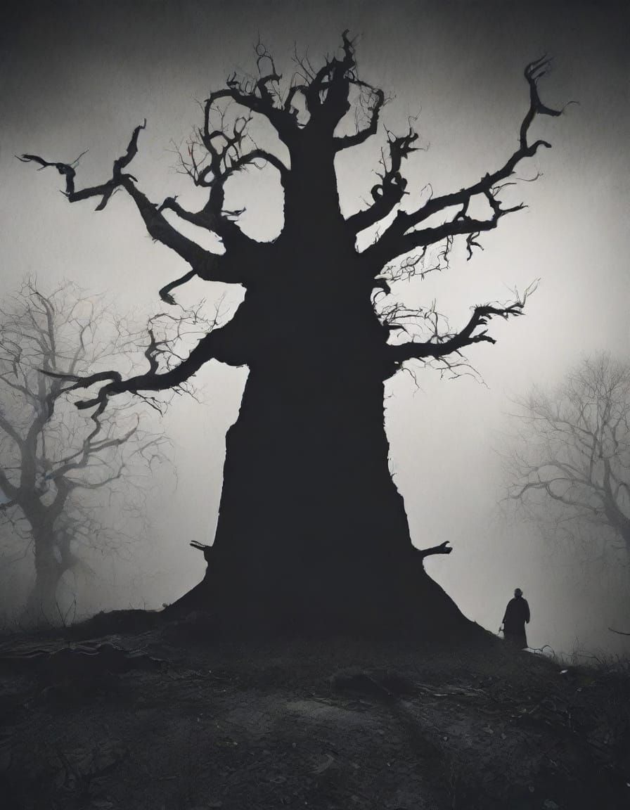 Film Noir Horror Shaman in Desolate Landscape