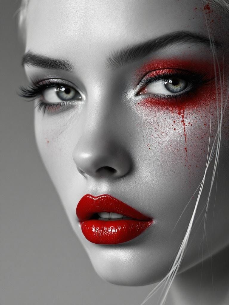 Monochrome Portrait with Cobalt Accent in Digital Art Style