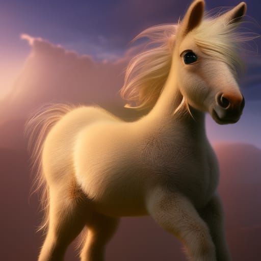 Cute Fluffy Foal in Detailed Fantasy Art