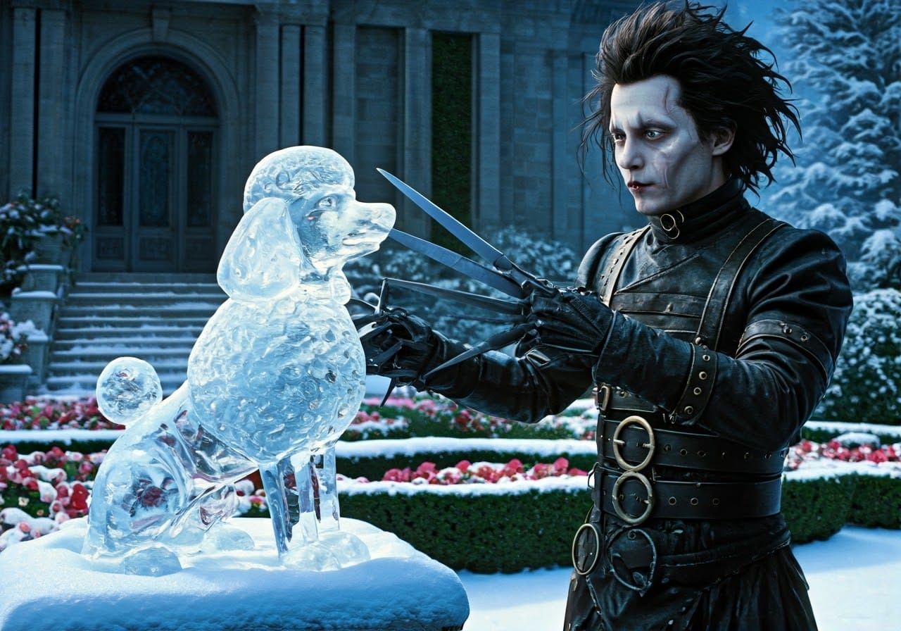 Edward Scissorhands Creates Art Nouveau Ice Sculpture