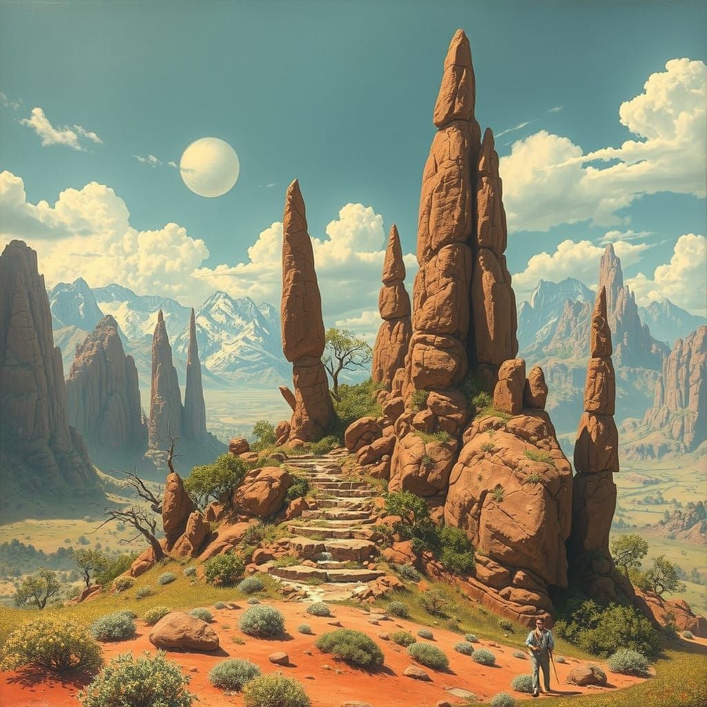 Asymmetric Futuristic Landscapes in Classic Comic Book Style