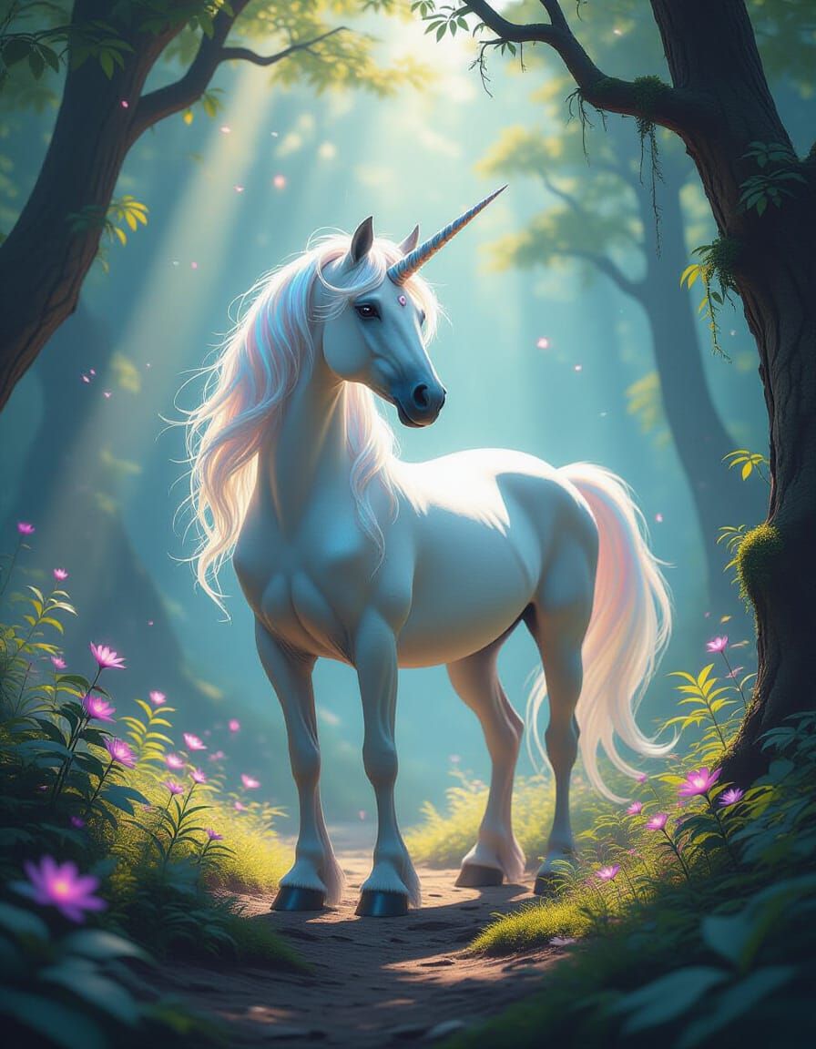 Majestic Unicorn in Enchanted Forest
