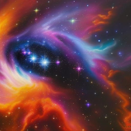 Galactic Lion Made of Stars: Detailed Oil Painting