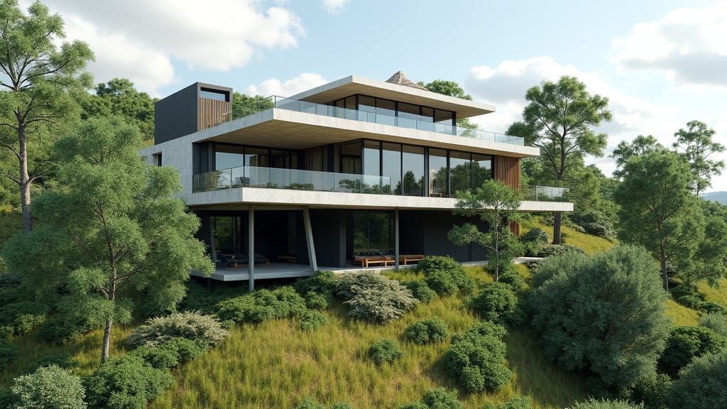 Modern Concrete and Glass Hillside Residence