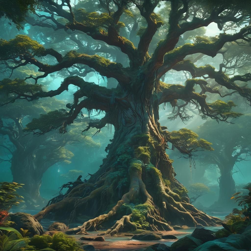 Ancient Tree in Prehistoric World: High Fantasy Art