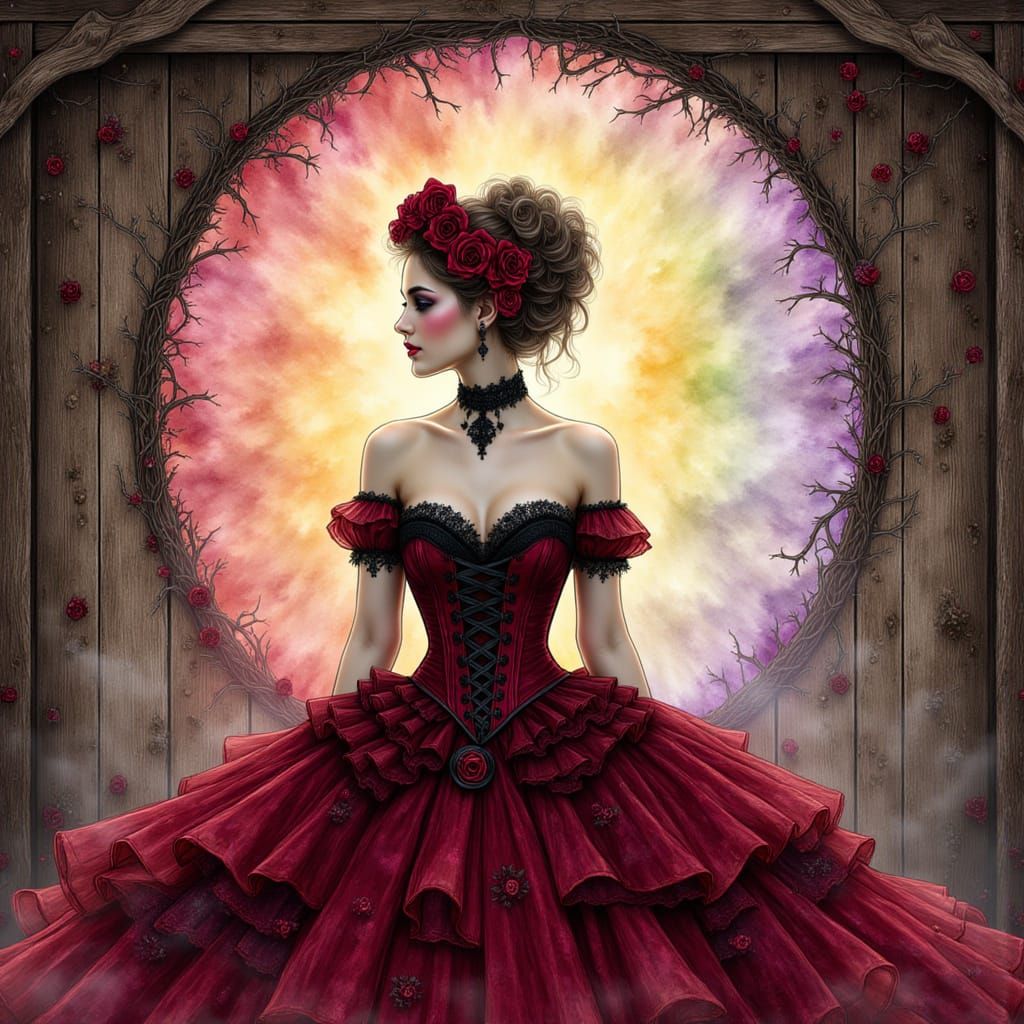 Gothic Victorian Maiden in Watercolor Style