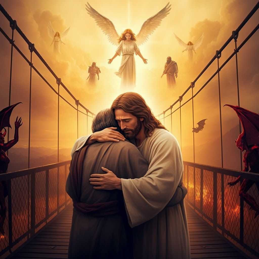 Divine Embrace on the Bridge: A Vision of Hope