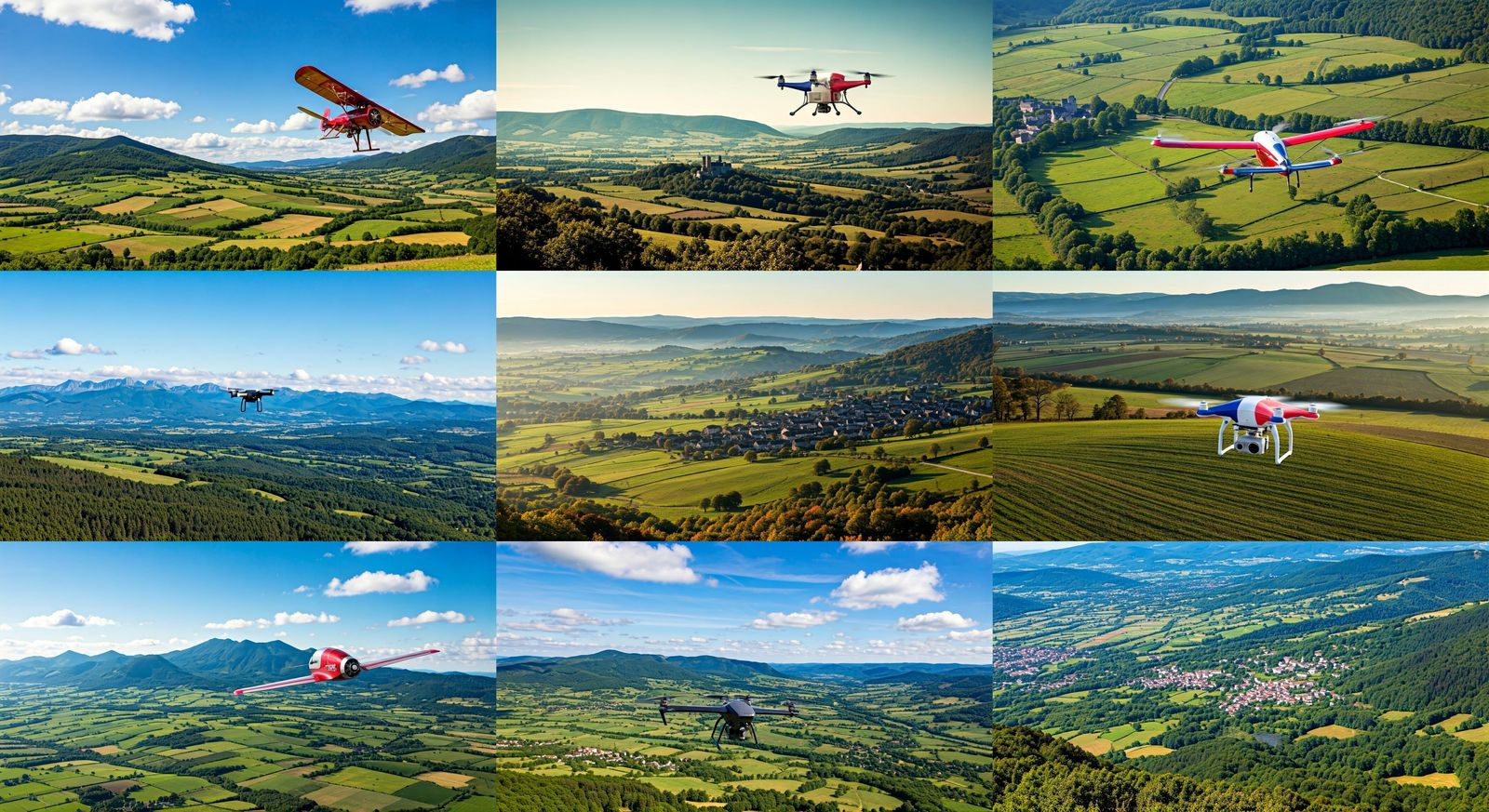 Drone Flight Over the Auvergne Countryside