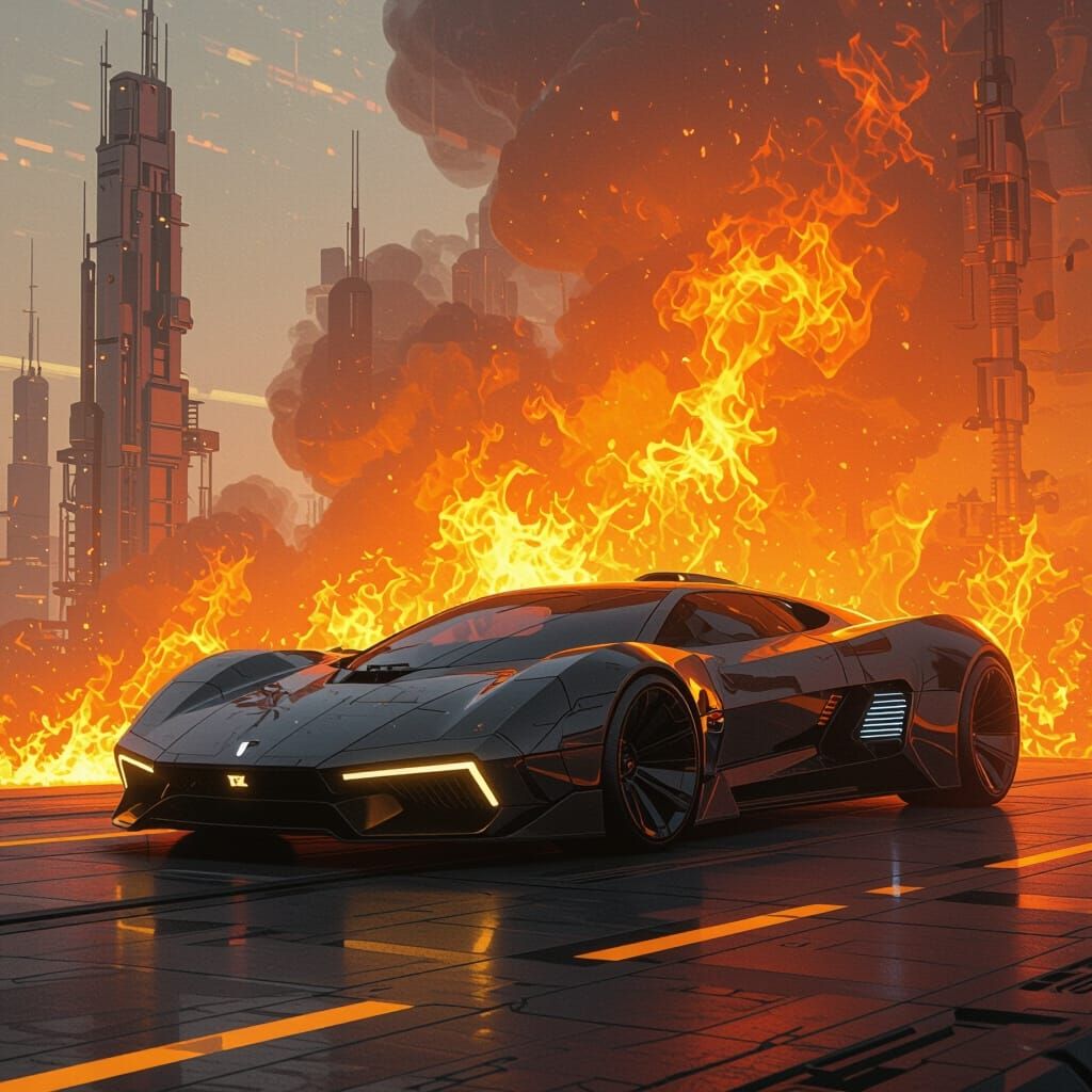 Intense Inferno Flames in Futuristic Industrial Style