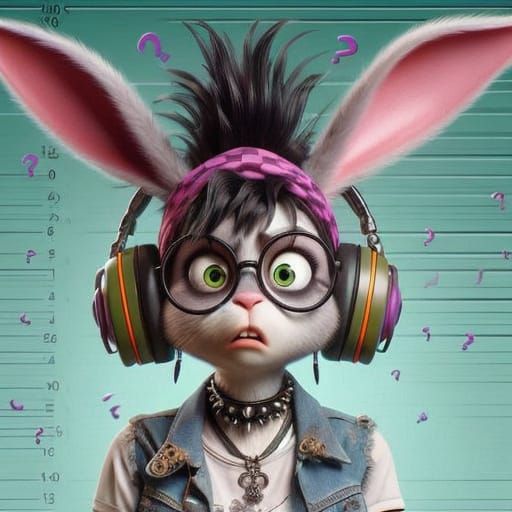 Vibrant Cartoon Rabbit Enjoys Music in Whimsical Style