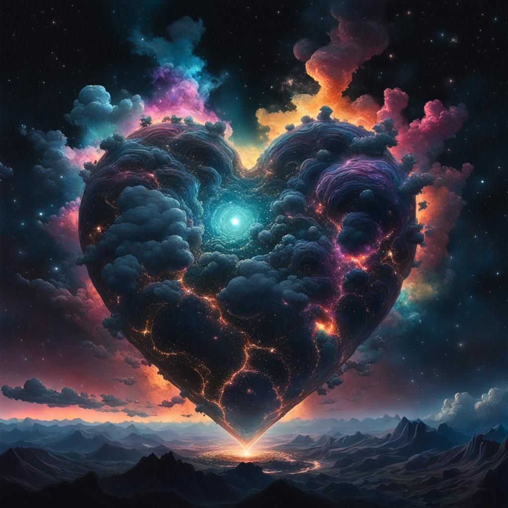 Celestial Heart Rising from Starry Cosmic Void