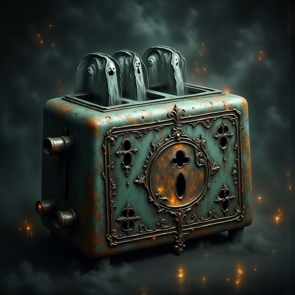 Haunted Robot Toaster with Ghastly Wraiths
