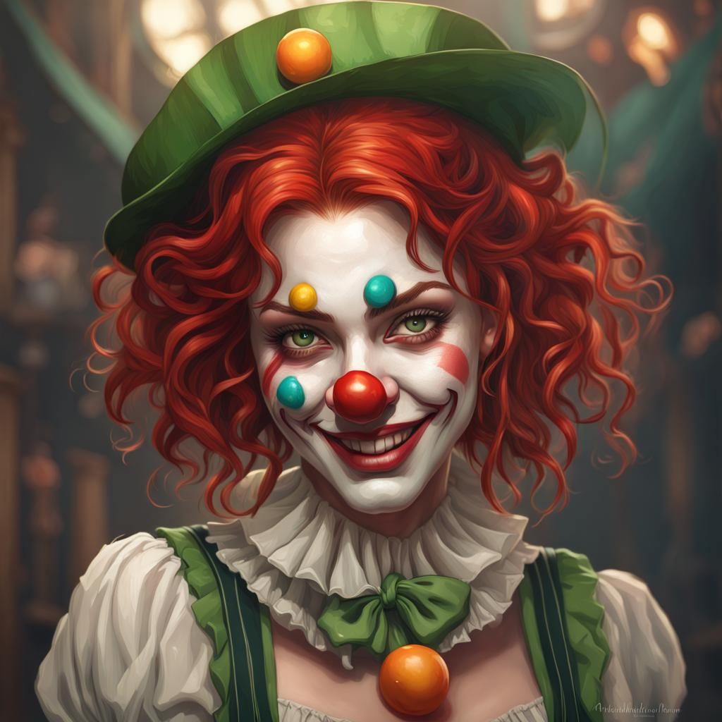 Victorian Clown Girl Portrait: Hyperdetailed 8K Art