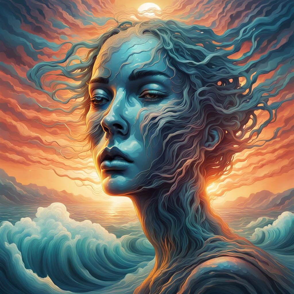 Surreal Weeping Woman: Rivers Become Ocean Landscape