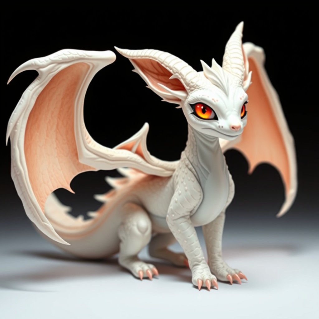 Sinister Cute White Dragon Fox with Wings