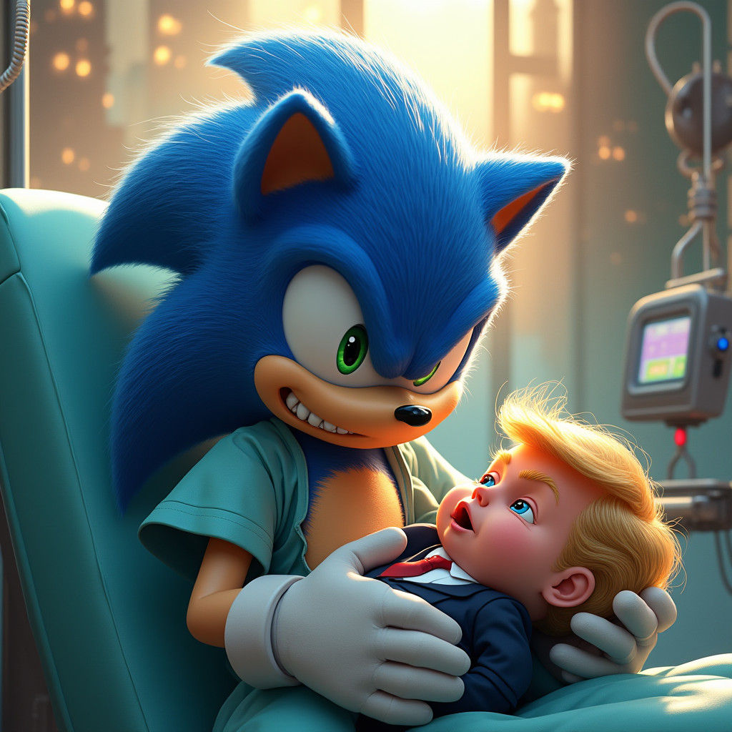 Sonic Gives Birth to Donald Trump Baby: Hyperrealistic Art