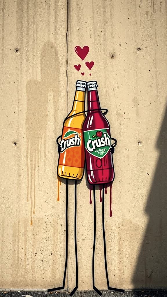 Soda Bottles Hugging as Graffiti Street Art