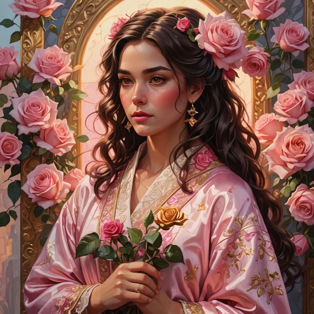 Woman with Roses in Hair, Art Nouveau Style