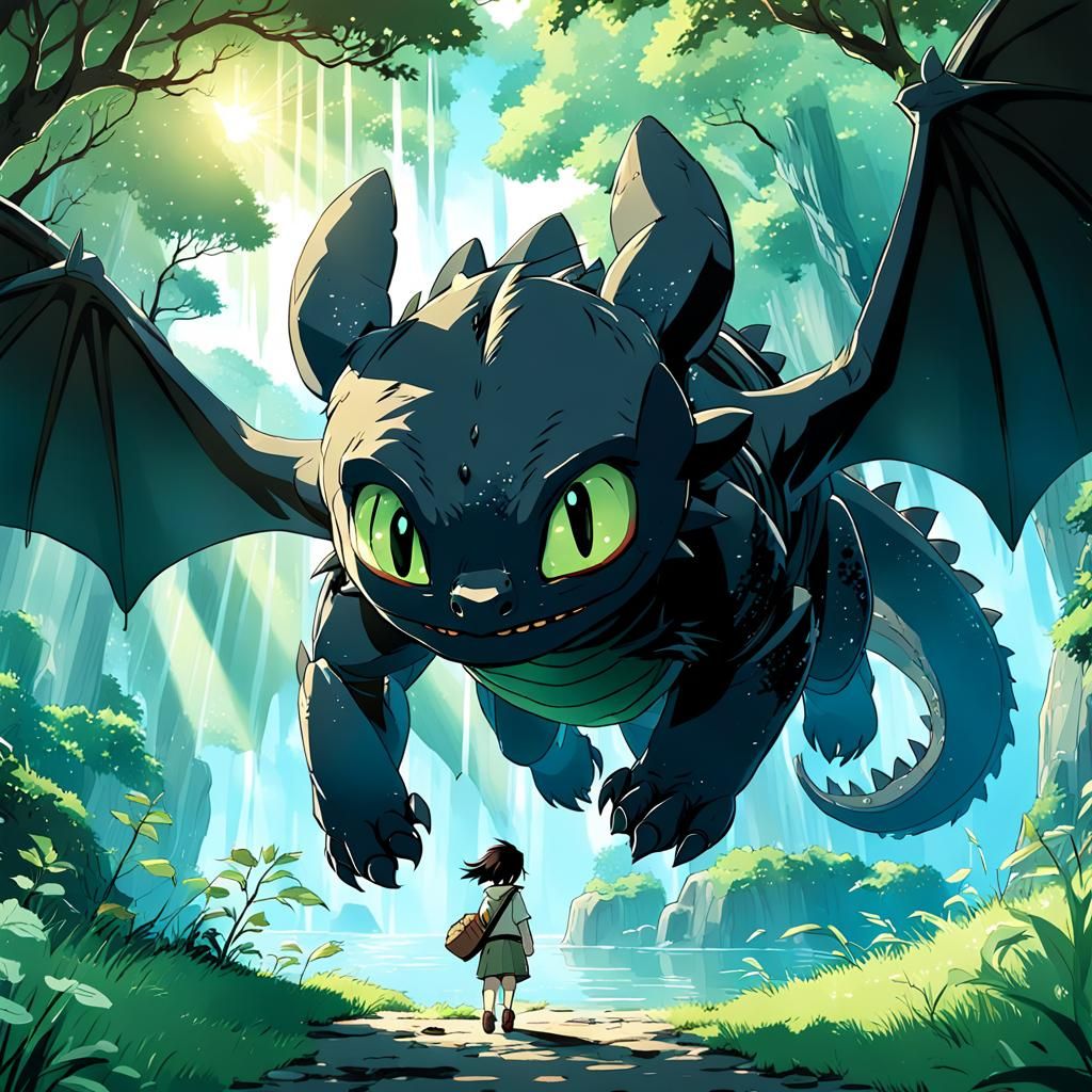 Toothless in Studio Ghibli Anime Style