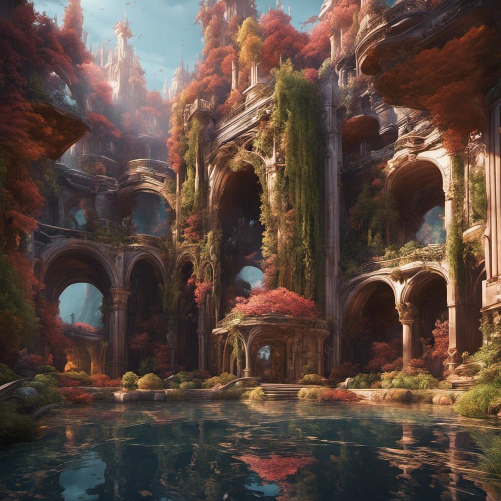 Abstract Landscape Architecture in Detailed Matte Painting