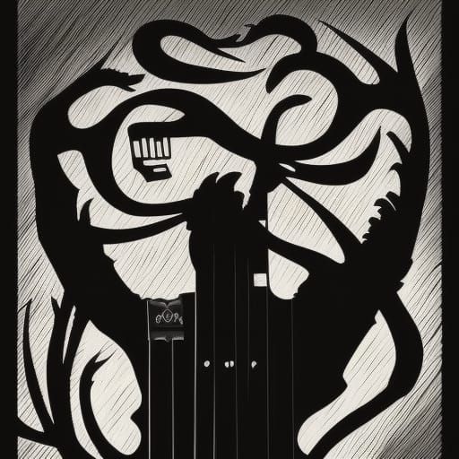 Crow Guitarist Silhouette in Comic Book Art