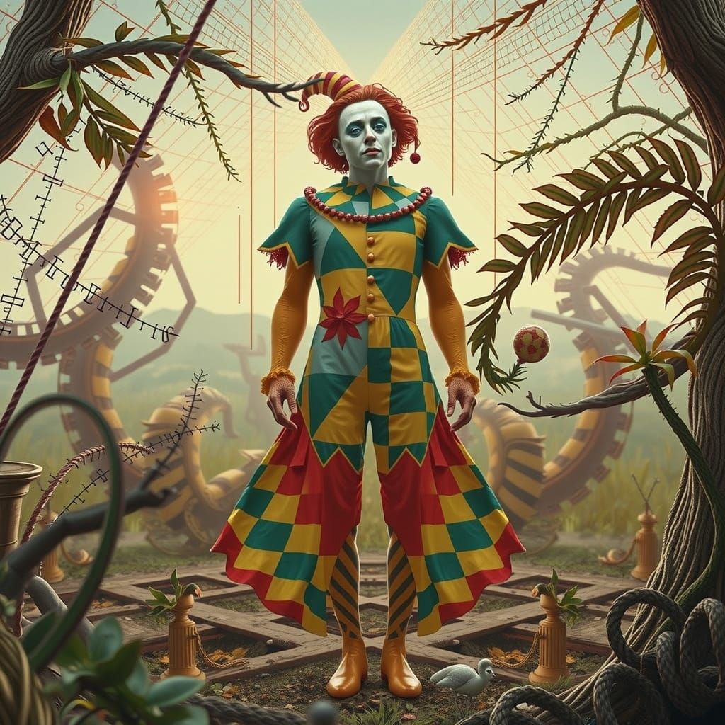 Geometric Harlequin in Hypnotic Hyperrealistic Style