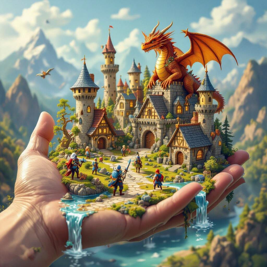 Miniature World with Adventurers, Dragons, and Dungeons