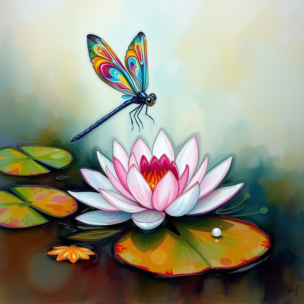Ethereal Dragonfly in Abstract Alcohol Ink Style