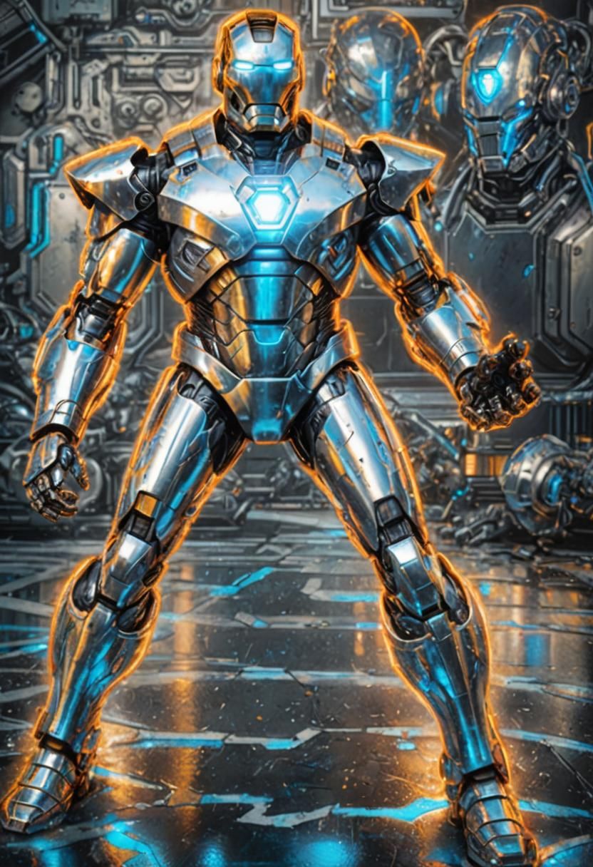 Futuristic Silver Iron Man Power Armor Portrait