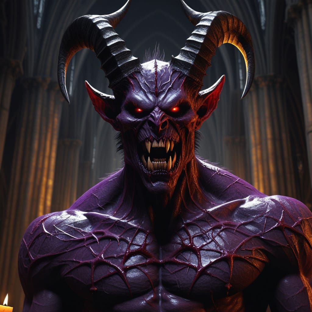 Terrifying Demon Lord in Gothic Cathedral - Dark Fantasy Art