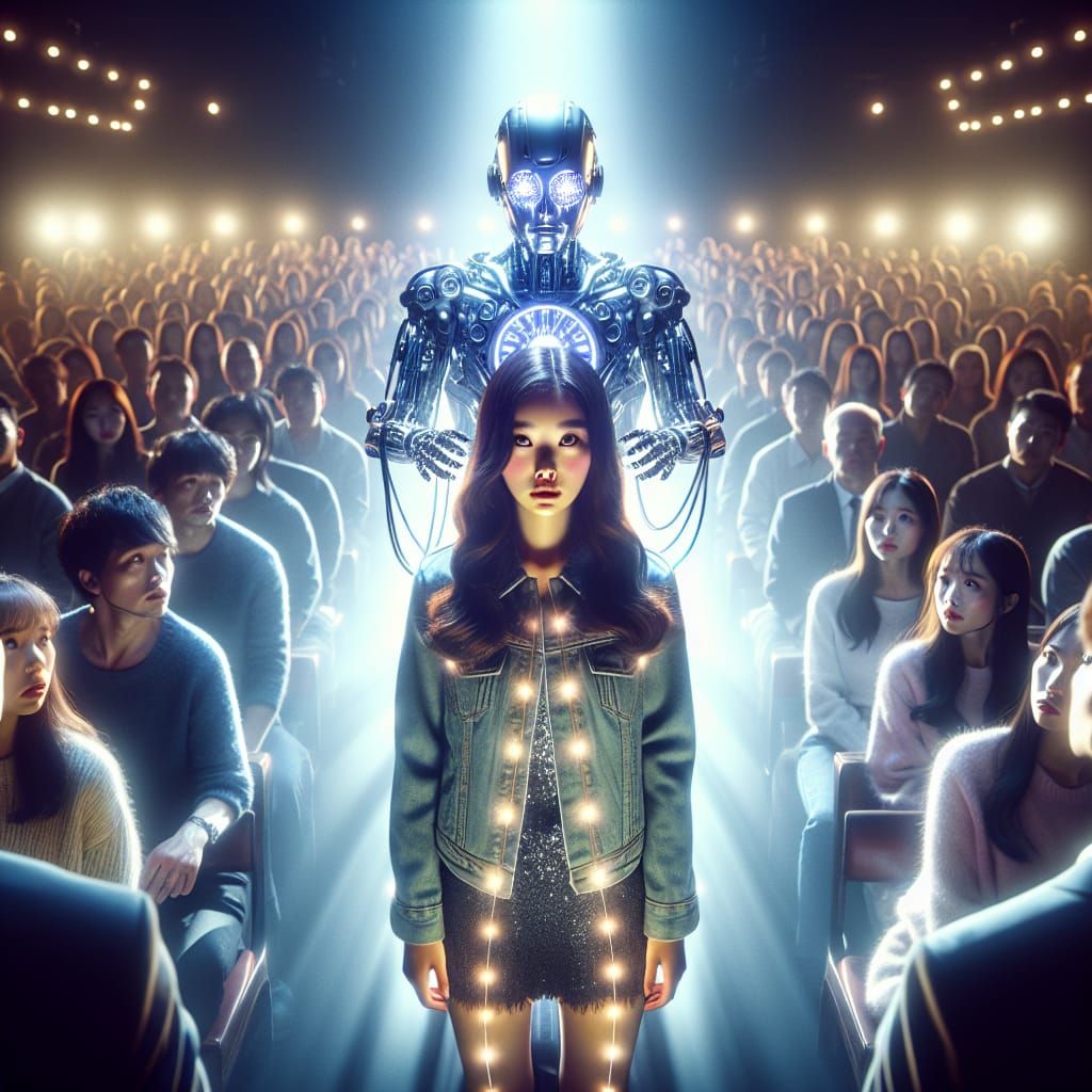 Futuristic Robot Hypnotist Locks Gaze on Stage