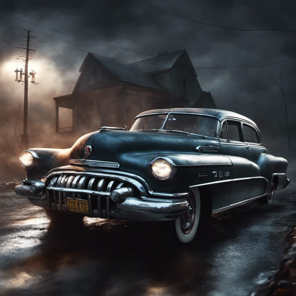 Spooky Buick 8 Car in Dark Horror Scene