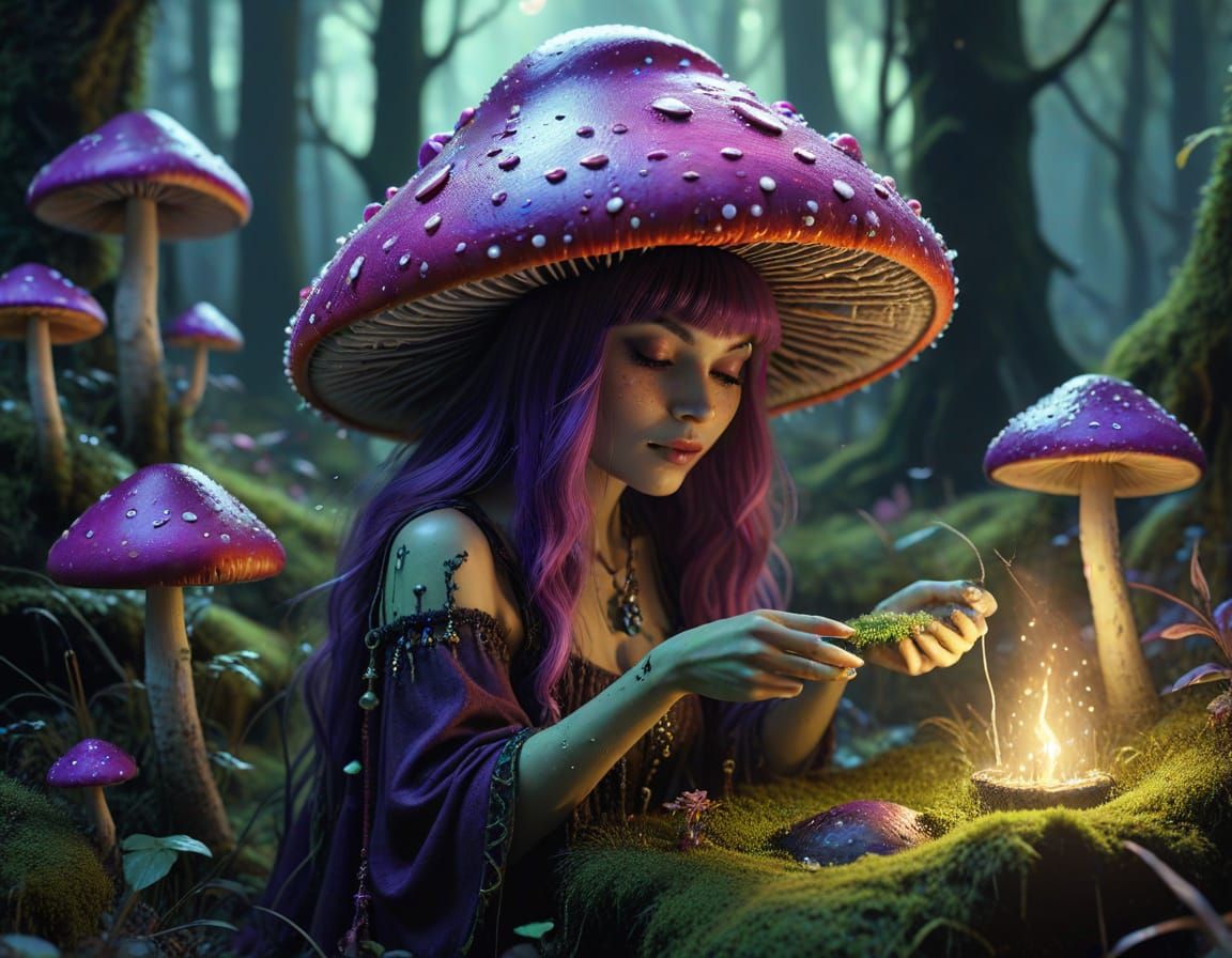 Anthropomorphic Toadstool Enchantress in Ethereal Fantasy Ar...