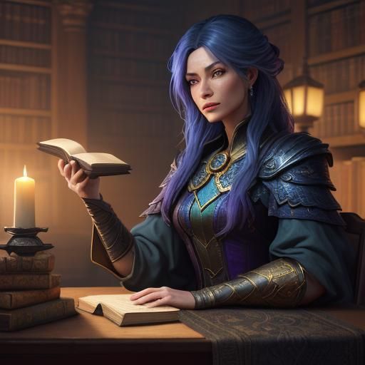 Lilith in Mystical Library, Fantasy Concept Art