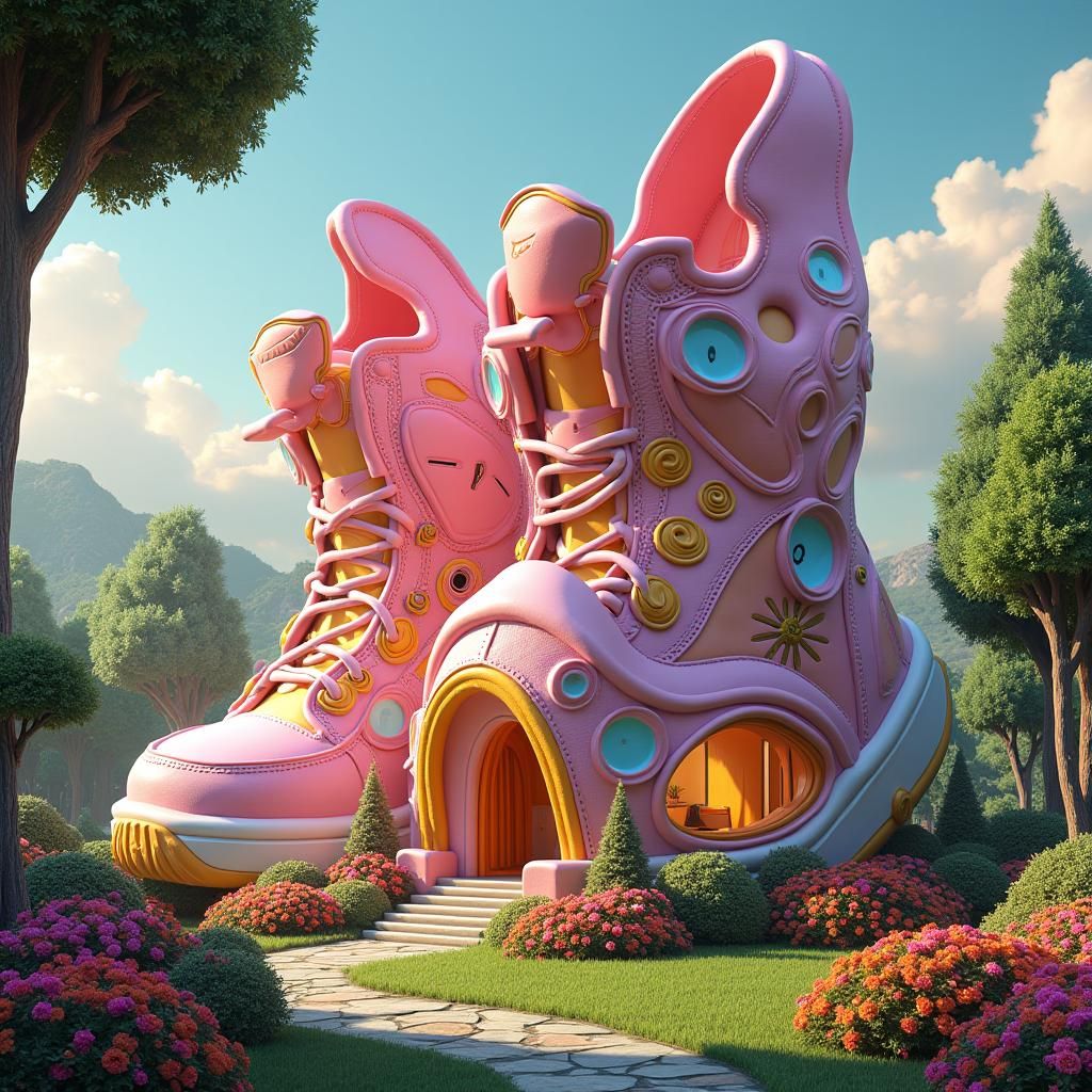 Whimsical Giant Shoe House in Fantasy Concept Art