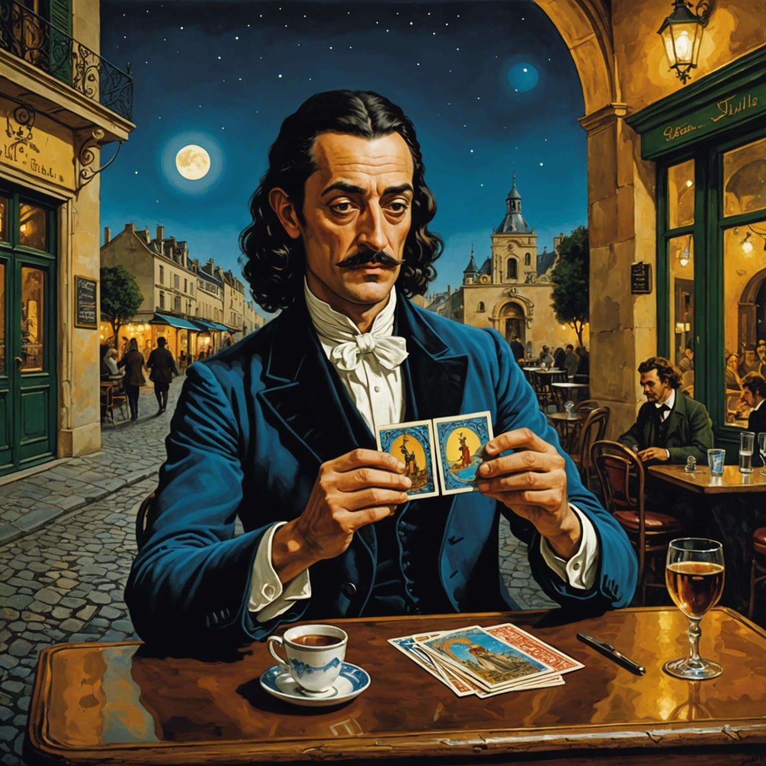 French Cartomancer Etteilla holds up his Etteilla tarot deck...